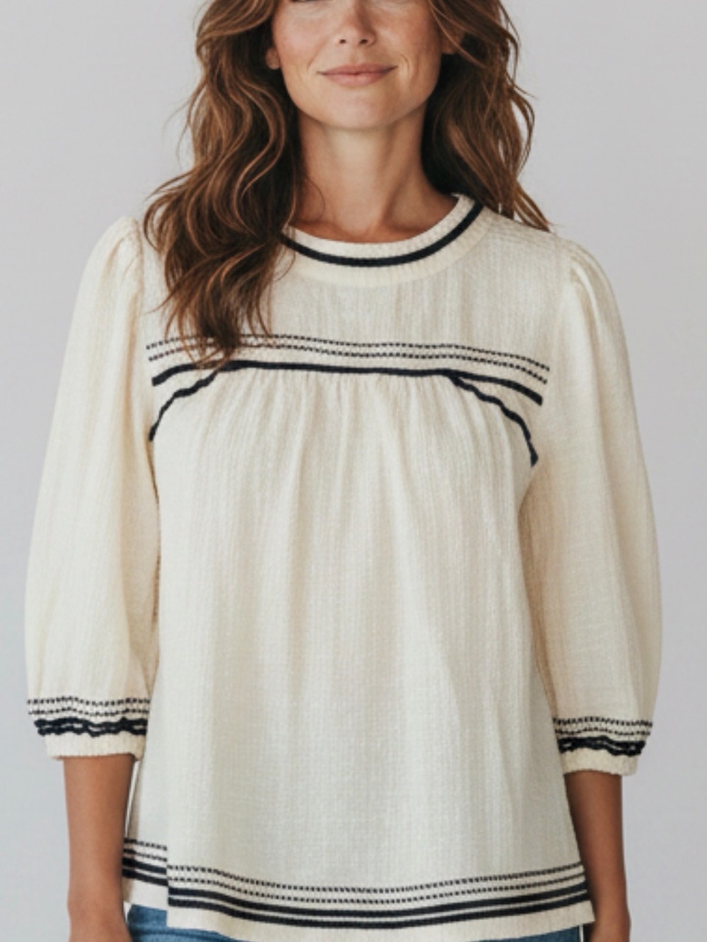 Bohme Natural Cream & Black Trim Pheasant Top Size Small New